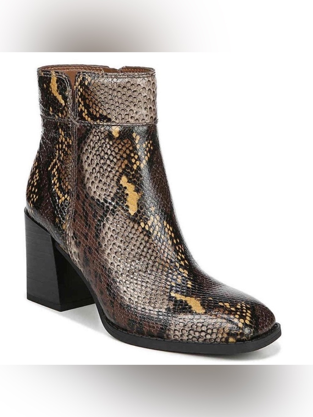 Franco Sarto Brown Snake-Print Leather Ankle Booties